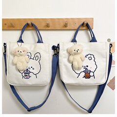 ins少女手提包2023新款日系卡通帆布單肩包大容量可愛學生斜挎包