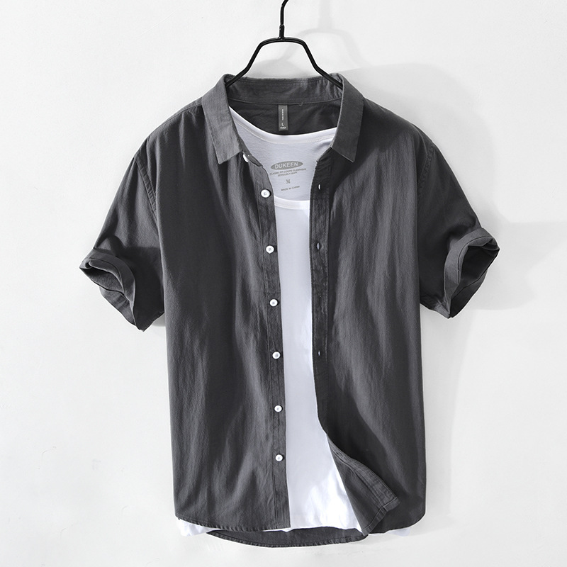 648 Casual Pure Color Men's Shirt Light Retro Cotton Shirt Drop Shipping