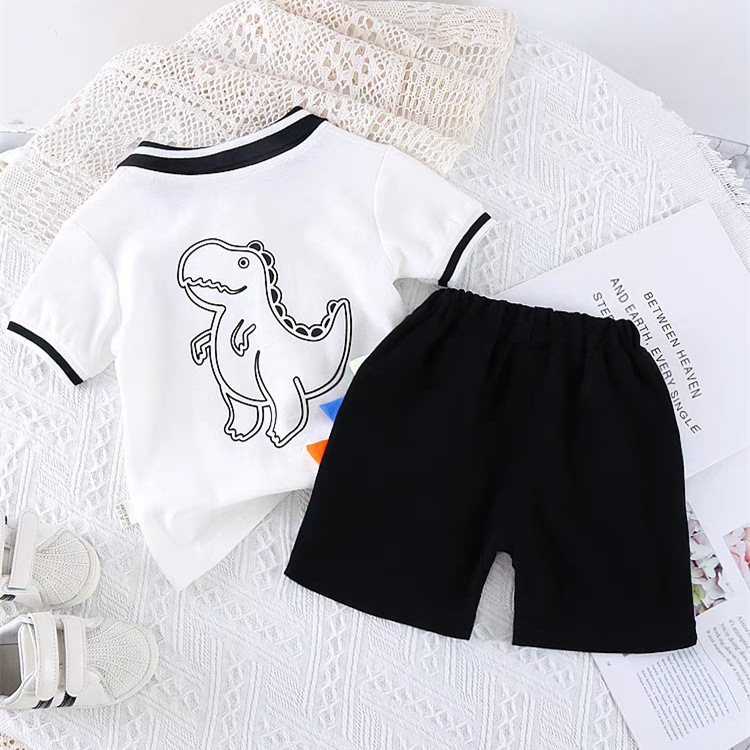 2 Pieces Set Quantity Daily Occasion Turndown Neckline Casual Sports Letter Dinosaur Cotton Boys Clothing Sets