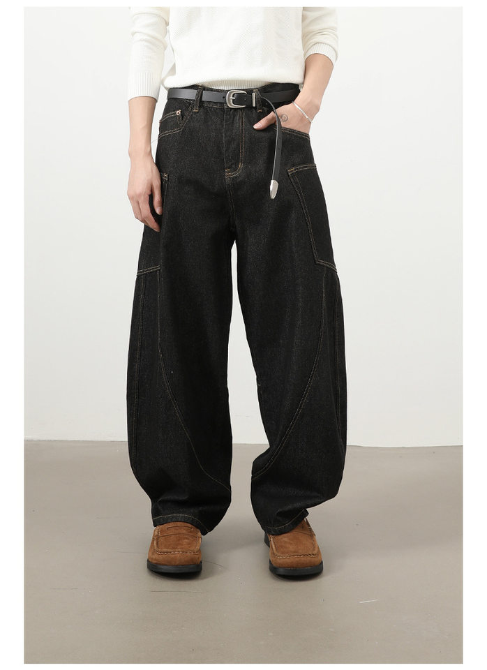 Quần jean nam ống rộng phong cách đường phố retro, nhiều túi hộp, dáng lỏng lẻo — Denim đen, Trắng, màu hồng, màu xanh chi tiết 11