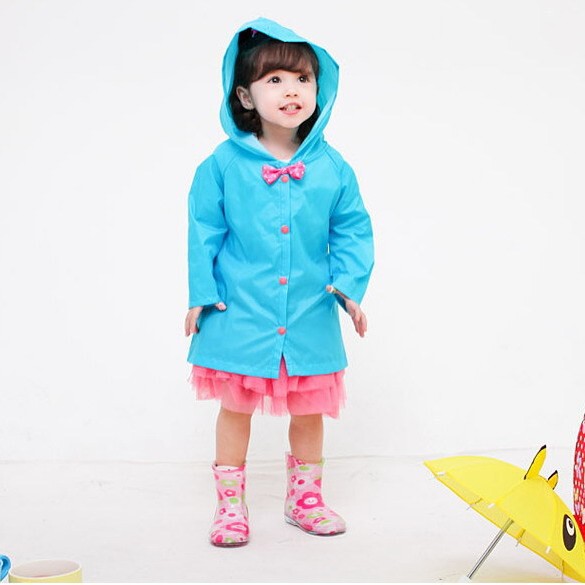 Smally Girls' Raincoat, Windproof, Waterproof, Thin, Wear-Resistant, Kindergarten School Bow-Knot Hooded Raincoat