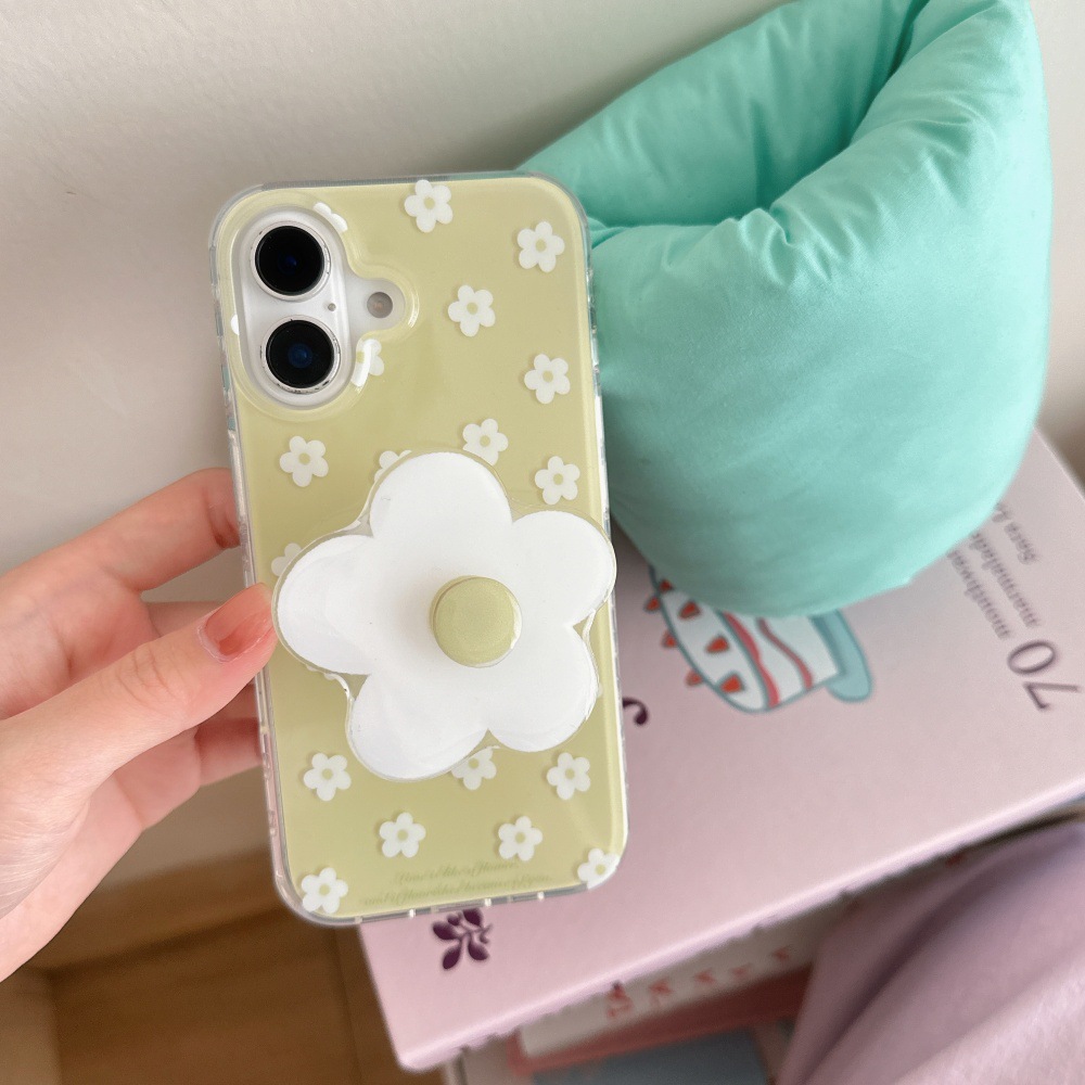 Simple verde pequeña flor blanca fresca para Apple 16ProMax funda para teléfono 15/14 soporte 15Pro para mujer 13