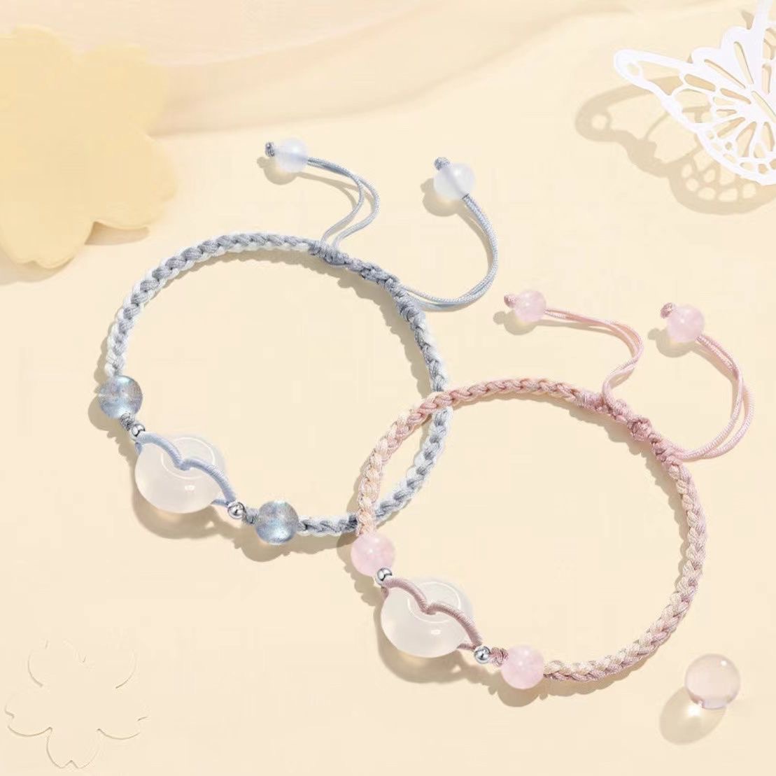 Ping An Buckle Couple Bracelet Female Ins Niche Simple Temperament Girlfriend Hand Rope Transfer Weaving Handmade Birthday Gift