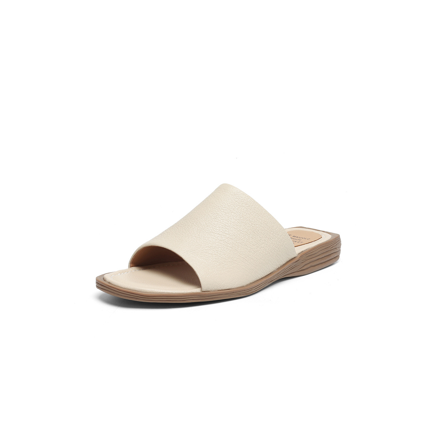 Sandal hở mũi nữ gót thấp da dê mũi vuông quai ngang — màu nâu chi tiết 27