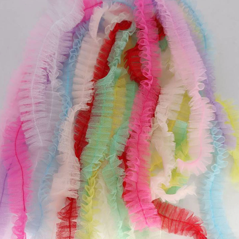 3厘米网纱鱼骨花边中间褶皱辅料缝纫DIY配件手工娃娃材料饰品配件