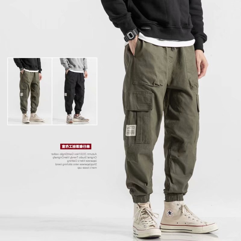 Retro Multi-Bag Crowdwork Pants Men's Spring and Autumn Street Fashion Brand All-Match Leg-Bundled Pants Men's Trendy Nicking Leg Pants Men's
