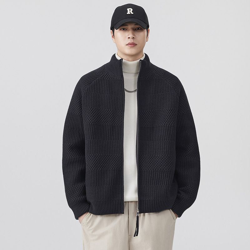 Cardigan americano de alta gama doble cremallera chaqueta de punto hombre otoño invierno perezoso viento cálido abrigo casual suéter hombre image 2