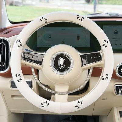 Car Steering Wheel Handle Cover, Steering wheel cover - cotton-and-linen-embroidered-multiple-panda-steering-wheel-cover-38cm