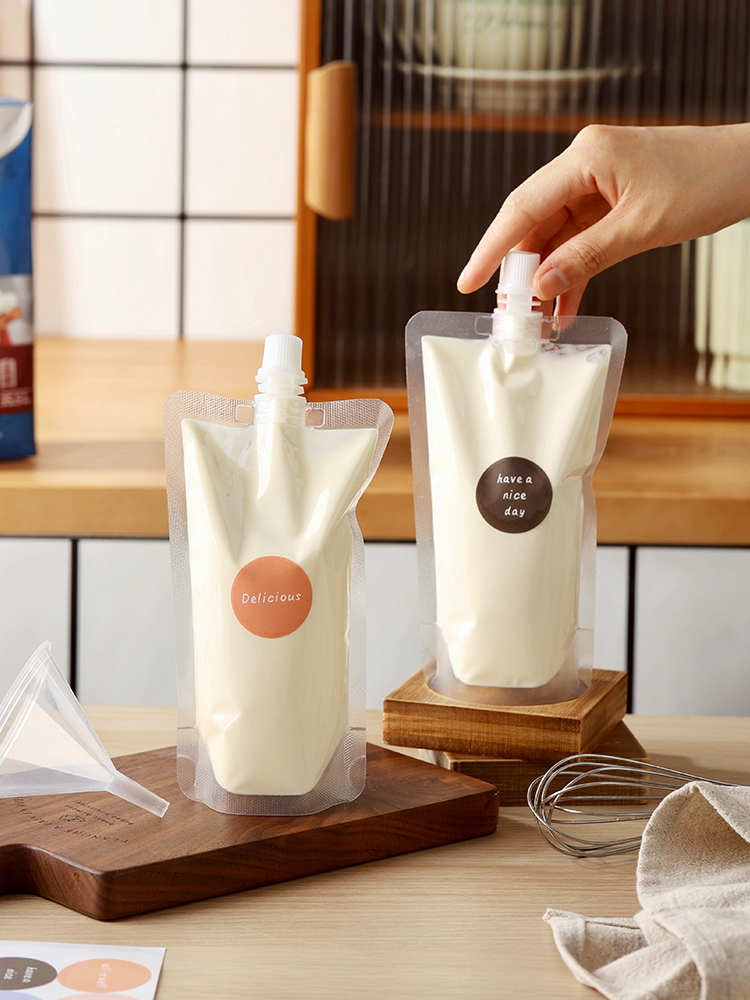 Bolsa de succión de crema ligera, bolsa de boquilla, leche de soja líquida, bolsa autosellada 250ml, bolsa de sellado desechable de 500ml