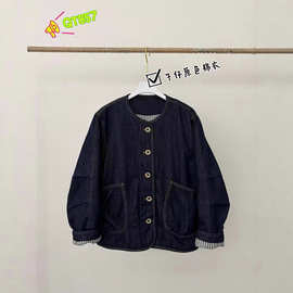 秋冬款 韩版宽松时尚圆领大口袋夹棉外套百搭休闲保暖棉衣女QT857