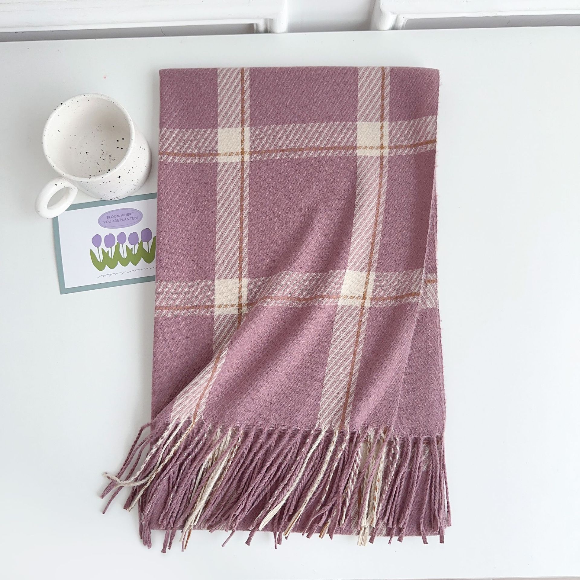 Bufanda de Otoño 2025 para Mujer, Estilo Coreano y Japonés, Retro, Imitación de Cachemira, Cálida, con Flecos, a Cuadros, Versátil, Delgada, para Primavera y Otoño