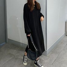 485#实拍【加厚320g灯芯绒坑条90棉10氨纶】宽松过膝长款卫衣裙女