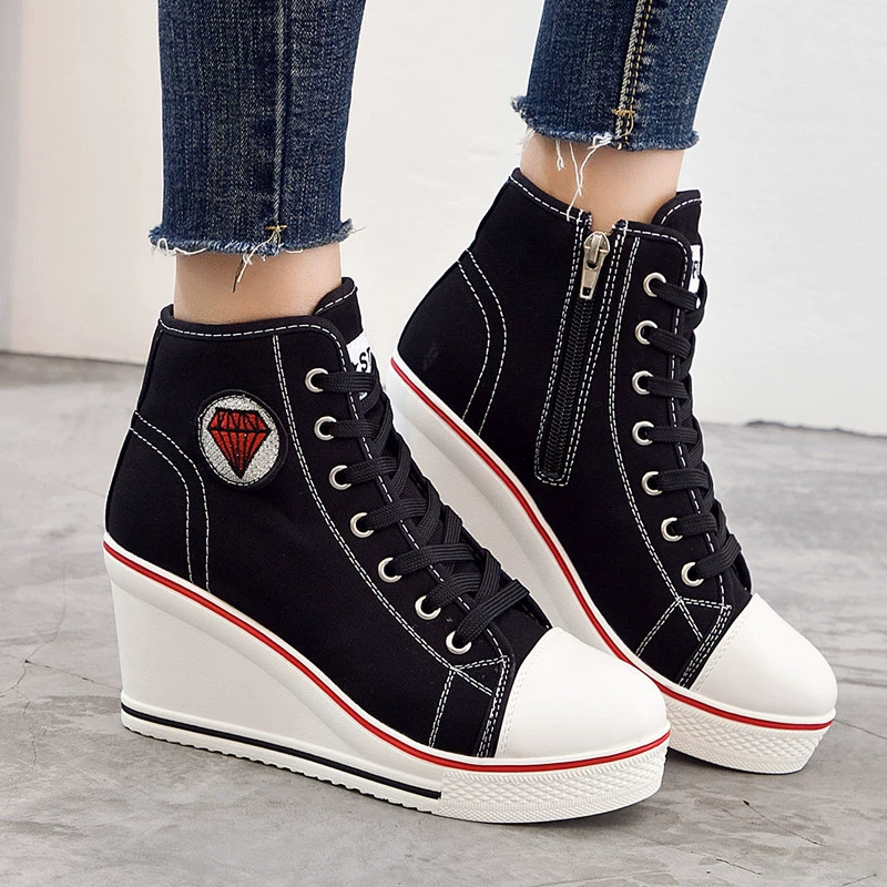 Кеды high-top из канваса, клиновидная подошва 8 см, боковая молния и шнуровка, размеры 35–43