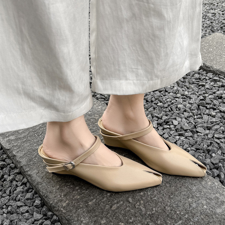 Sandal nữ hở mũi gót nêm cao da bò tăng chiều cao quai ngang — màu đen, màu trắng, màu mơ chi tiết 79