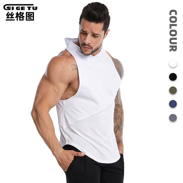 European and American Cross-Border Hooded Sports Vest for Men, Summer Loose-Fitting Plus-Size Fitness Wear, Running Training Basketball Vest