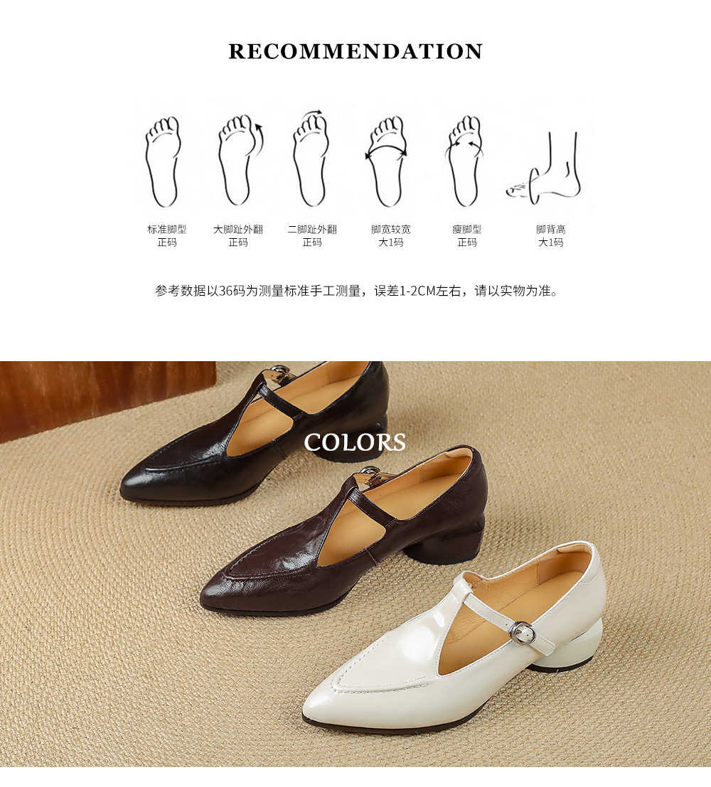 Giày Mary Jane nữ mũi nhọn quai T-khóa da cừu gót 4 cm — màu nâu chi tiết 5