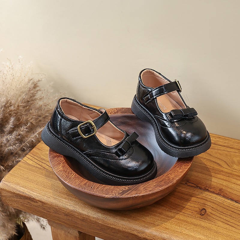 Mädchen-Schleifenschuhe aus Leder mit weicher Sohle, Kinder-Performance-Schuhe, Frühling/Herbst, neues Modell, Schülerversion, mittelgroß-groß, einzelne Kinderschuhe_voghion.com