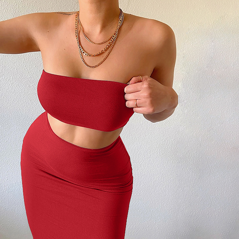 2025 New Summer Women's Fashion Cross-Border Tube Top Slim Fit Bodycon Skirt Set Wholesale From Manufacturer_ecoleips.com