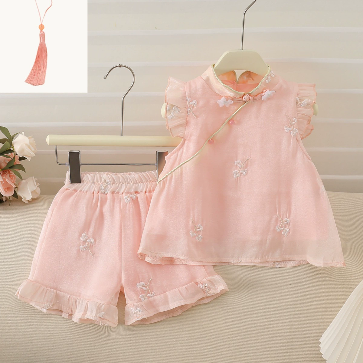 77312 женский костюм летняя одежда 2024 новая иностранная девочка летом сладкий новый китайский стиль национальный стиль набор из двух частей