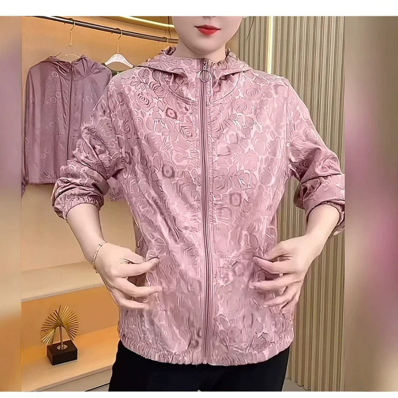 Fashionable Jacquard Zipper Cardigan Thin Sun Protection Clothing for Women 2026 Summer New Style Middle-Aged and Elderly Mother's Clothing Outdoor Sun Protection Fashionable Jacquard Zipper Cardigan Thin Sun Protection Clothing for Women 2026 Summer New Style Middle-Aged and Elderly Mother's Clothing Outdoor Sun Protection