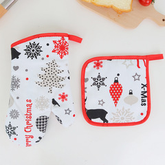 Cross-border Christmas heat-insulating gloves and pads set kitchen baking set oven gloves heat-insulating high-temperature resistant
