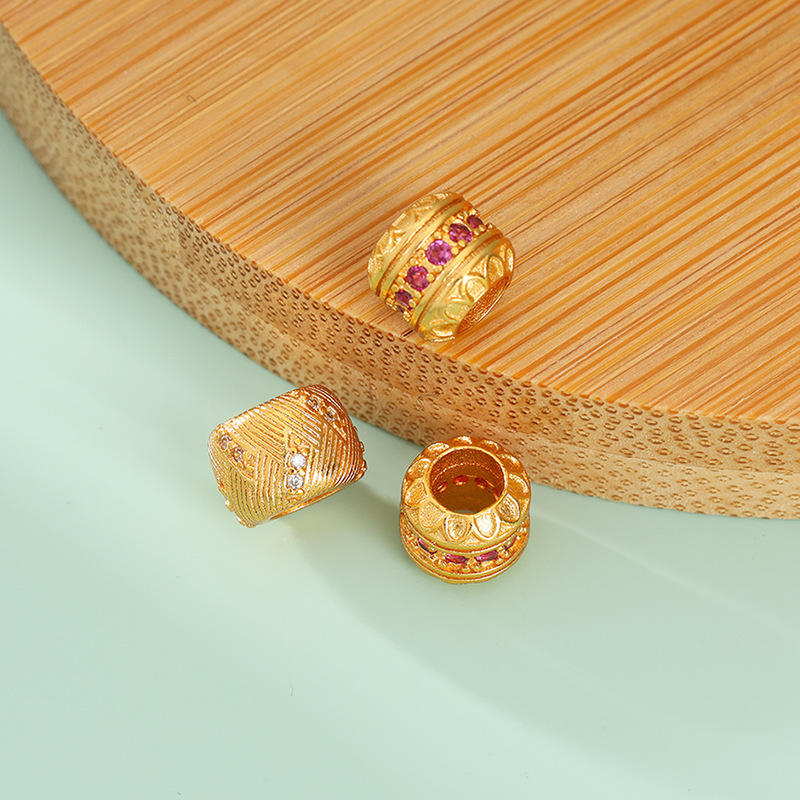 24k gold-plated copper zircon barrel beads bracelet, spacer beads, bracelet, necklace, fortune beads, decorative accessories, DIY jewelry components