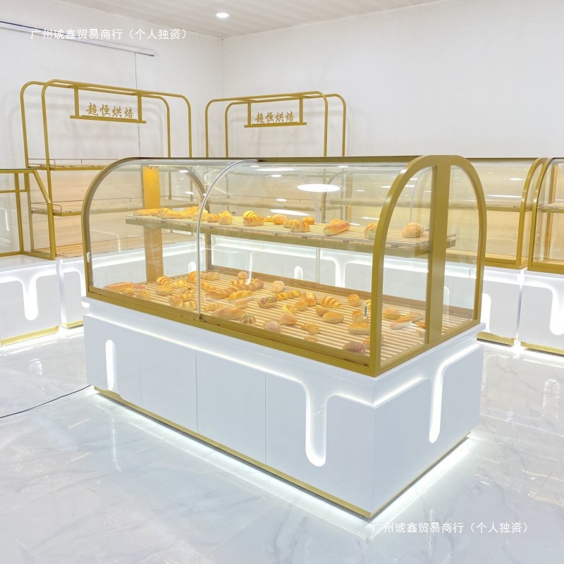 面包柜面包展示柜镀钛不锈钢圆弧中岛柜边柜生日蛋糕模型糕点架子