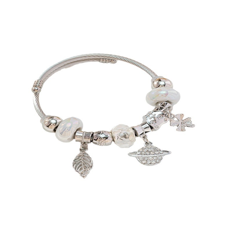 Panjia pulsera Dora DIY cuentas transfronterizas explosión oso accesorios de aleación colgante de hojas de Saturno brazalete abierto