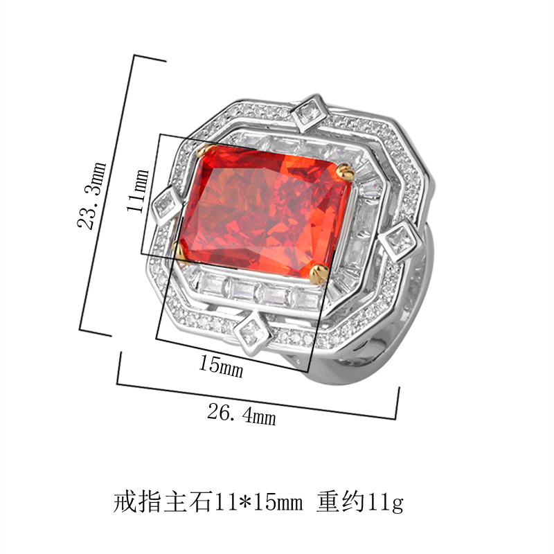 Zhuang Sheng joyas cobre inferior chapado en oro Diamante de alto carbono Flor de hielo diamante cuadrado cobre con incrustaciones temperamento ligero anillo de diamantes cuadrado de lujo hembra 10*14