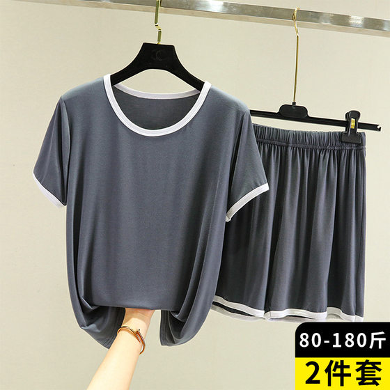 Modal Pajamas suit Women's Summer Loose Thin plus size Short-sleeved T-shirt Cotton Top Shorts Home Two-piece Set