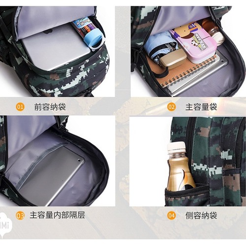Summer Camp Expansion Unisex Student Backpack for Kindergarten and Primary School Children, Civil Defense and Emergency Camouflage Backpack