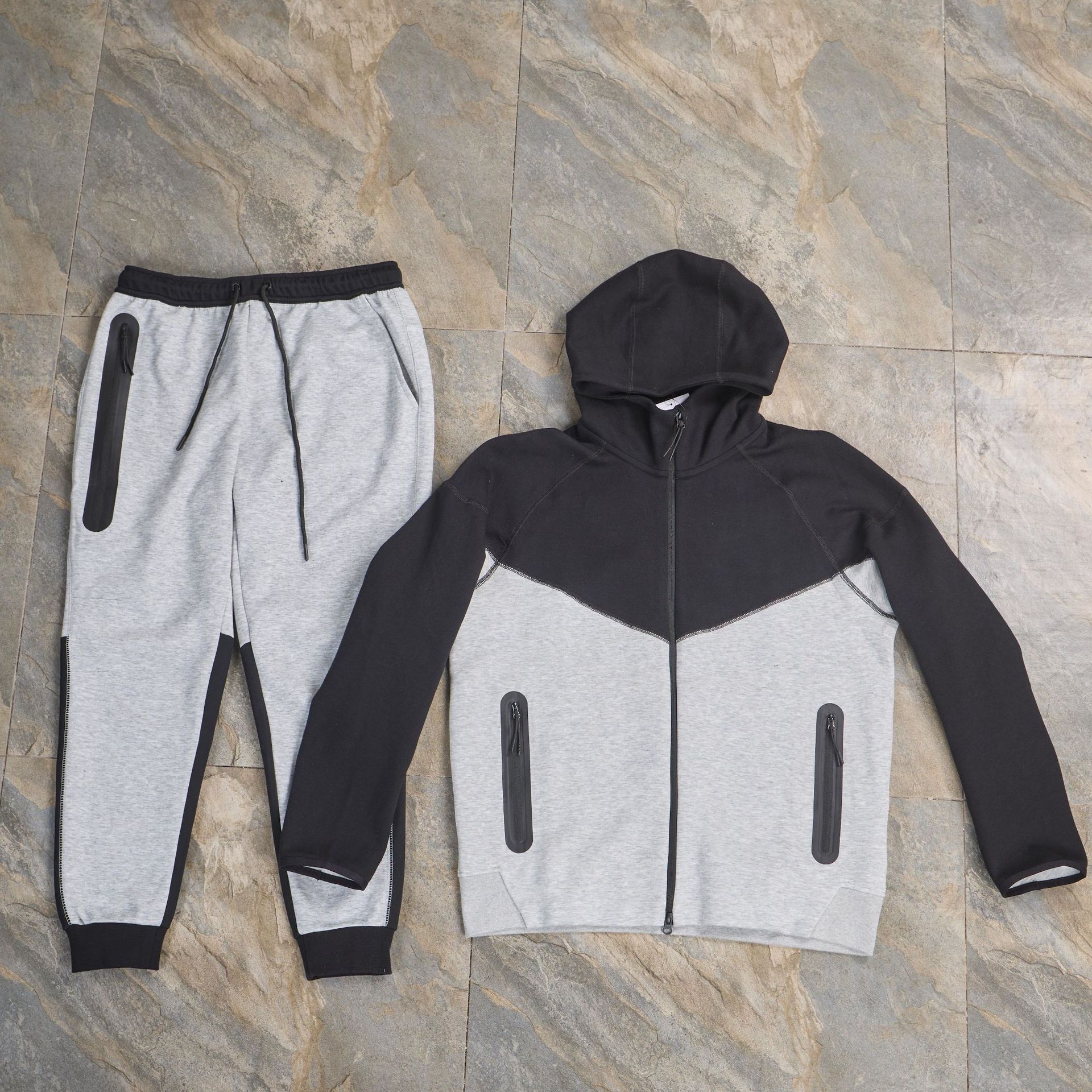 Traje deportivo de algodón de aire traje deportivo de hombre manga larga chaqueta con capuzas de color con cremallera prensada pantalones de seguridad