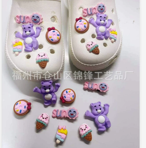 Отверстие обувь цветок обувь Пряжка фиолетовый медведь костюм милый мультфильм DIY стерео аксессуары