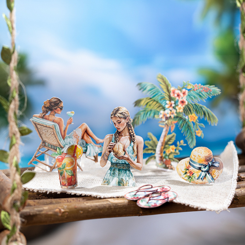 Hermoso día pegatina Viaje de verano Tema de viaje Pegatina de paisajismo Creativo bricolaje Decoración de paisajismo Collage