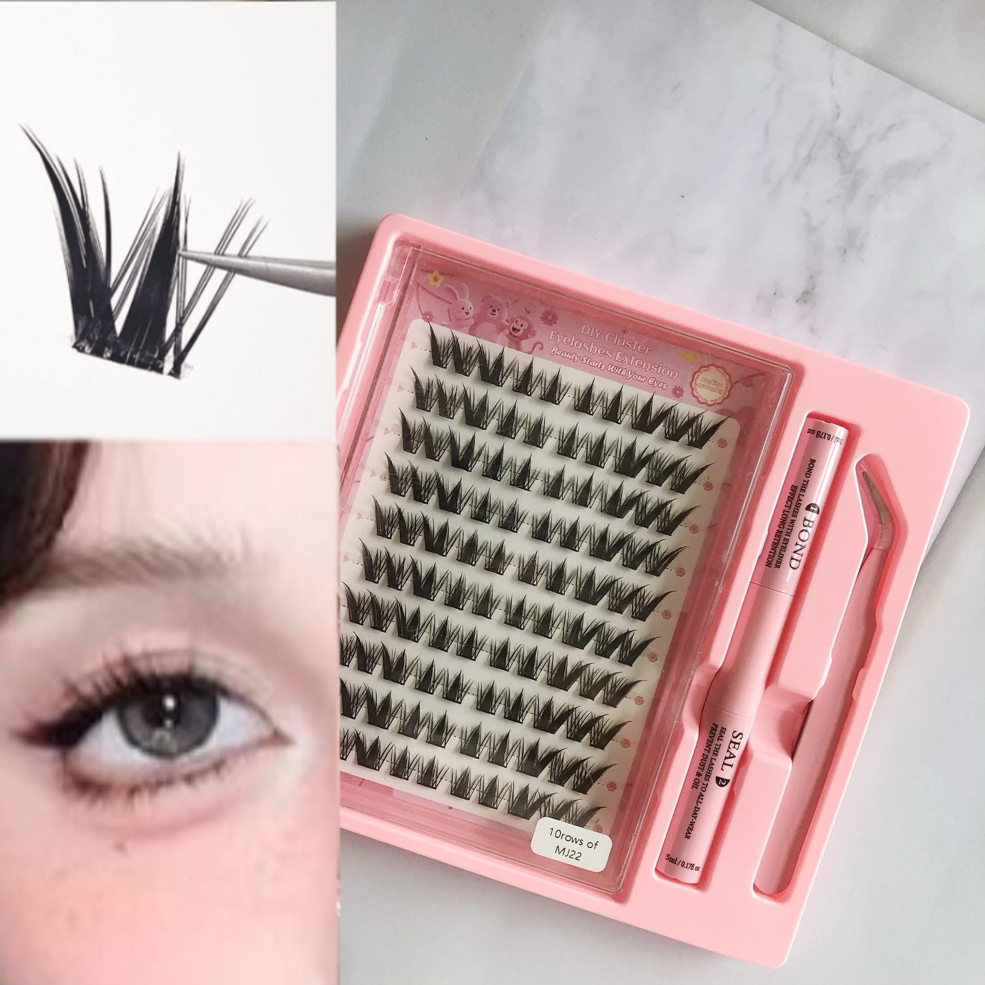 Conjunto de pestañas falsas transfronterizas de gran capacidad densa de nueve colas de conejo, pestañas falsas de cabello nativo, gripe, luz natural.