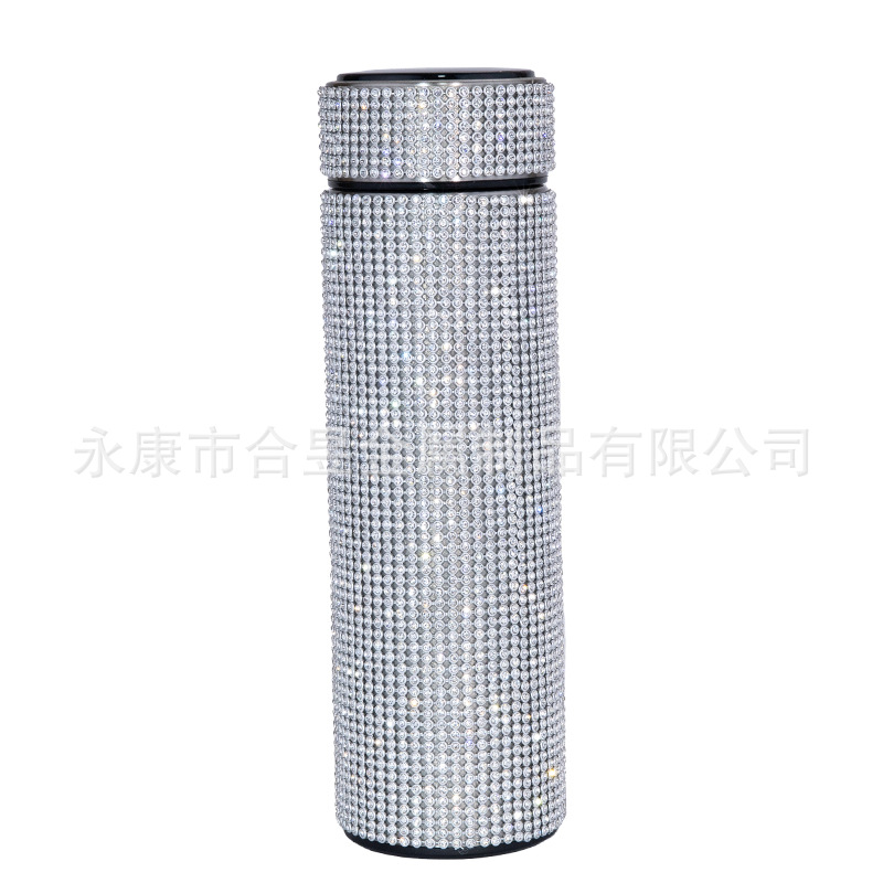 Transfronterizo dedicado completo diamante taza de agua Internet celebridad rhinestone aislamiento térmico pantalla LED de temperatura de alto valor de color olla de aislamiento térmico