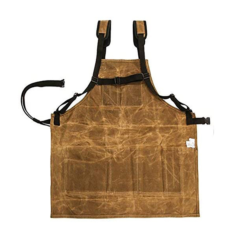 Estilo europeo y americano encerado lienzo delantal doble capa tridimensional correa de bolsillo ajustable carpintería herramientas delantal fábrica al por mayor