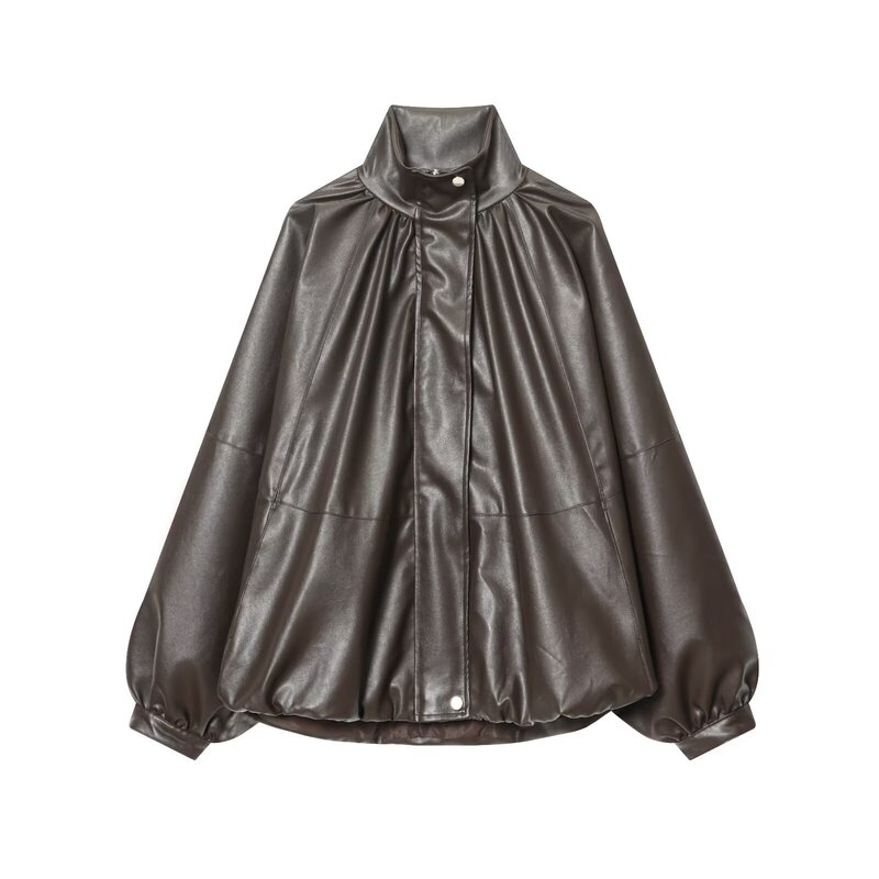 Taop&Za Women's Clothing 2026 Spring New Zw Series Leather Effect Bomber Jacket 2969241