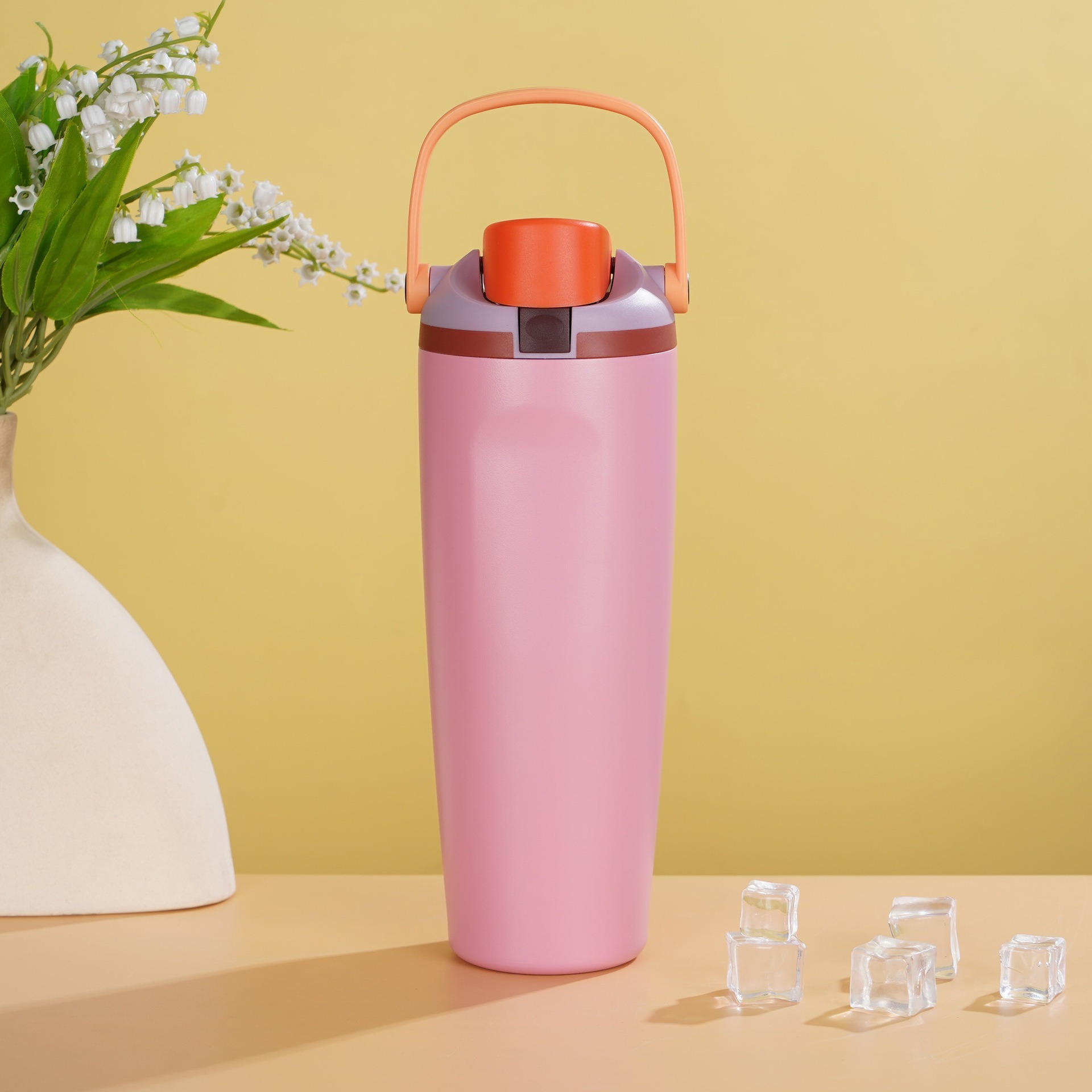 Owala-Style Insulated Water Bottle With Top Quality Handle, Spring-Loaded Lid, Double-Layer 304 Stainless Steel, High Aesthetic_voghion.com