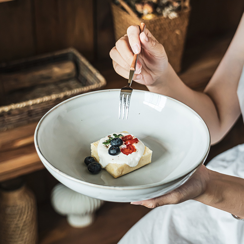 Retro estilo simple trazado cuenco de cerámica de color sólido cuenco de platos de ensalada