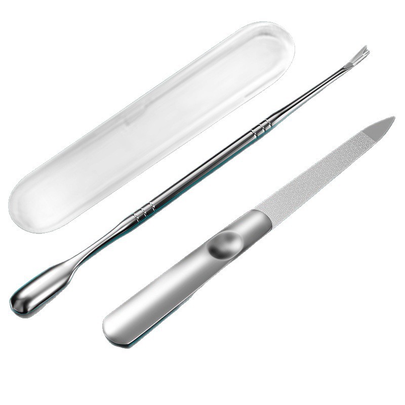 Empuje de piel muerta empuje duro empuje archivos de uñas de doble cabeza pequeños fabricantes de acero empujando herramientas de manicure de acero inoxidable de eliminación de uñas espejo luz de eliminación de uñas rebabas