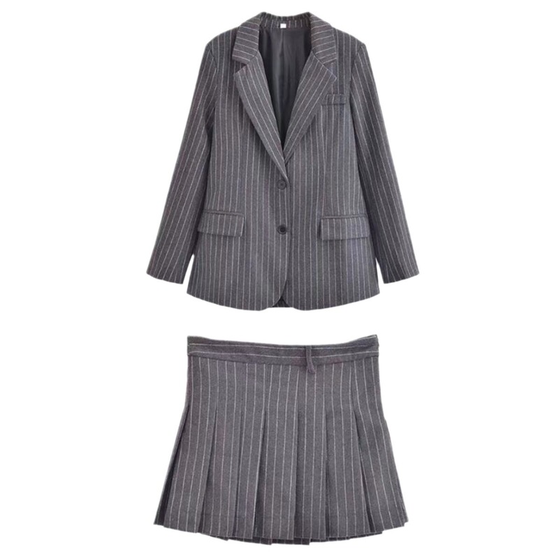 2024 Spring New French Style Fashion Two-Piece Suit Thin Stripe Slim Fit Blazers + Pleated Skirt Short Dress 2024 Spring New French Style Fashion Two-Piece Suit Thin Stripe Slim Fit Blazers + Pleated Skirt Short Dress