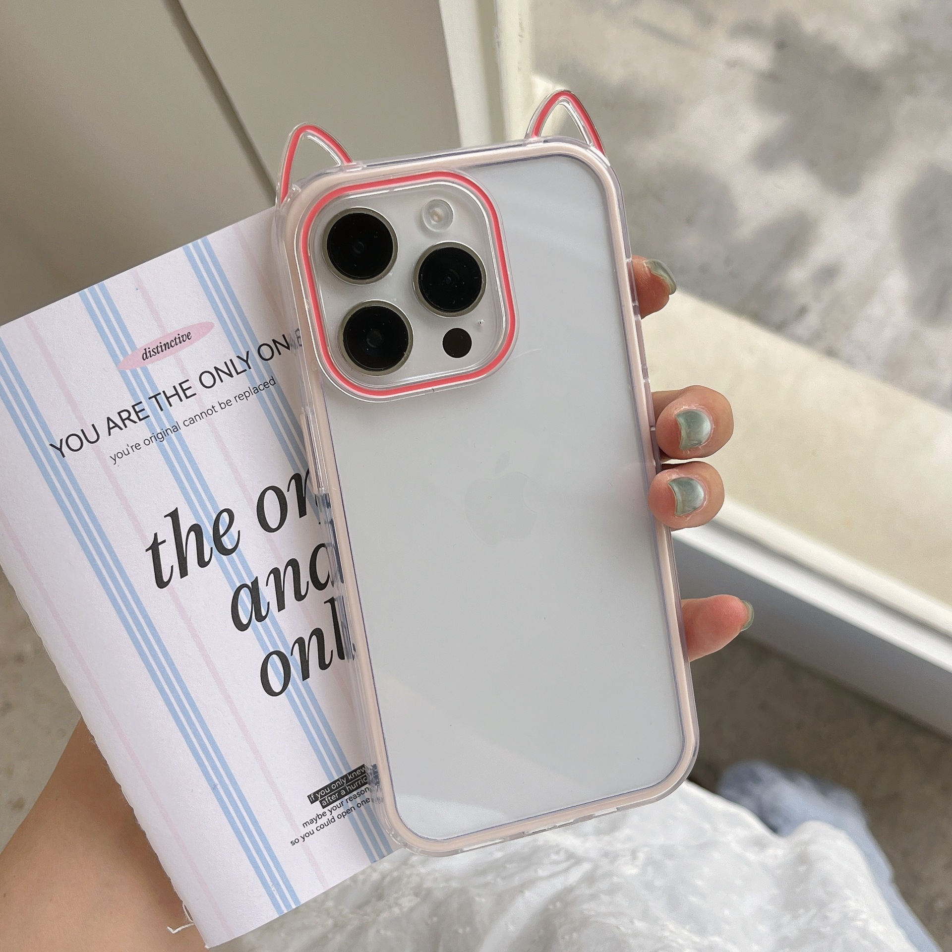 Simple dopamina estereoscópica oreja de gato para Apple 16PorMax funda para teléfono 15Pro pareja 14/13 nuevo 15PM