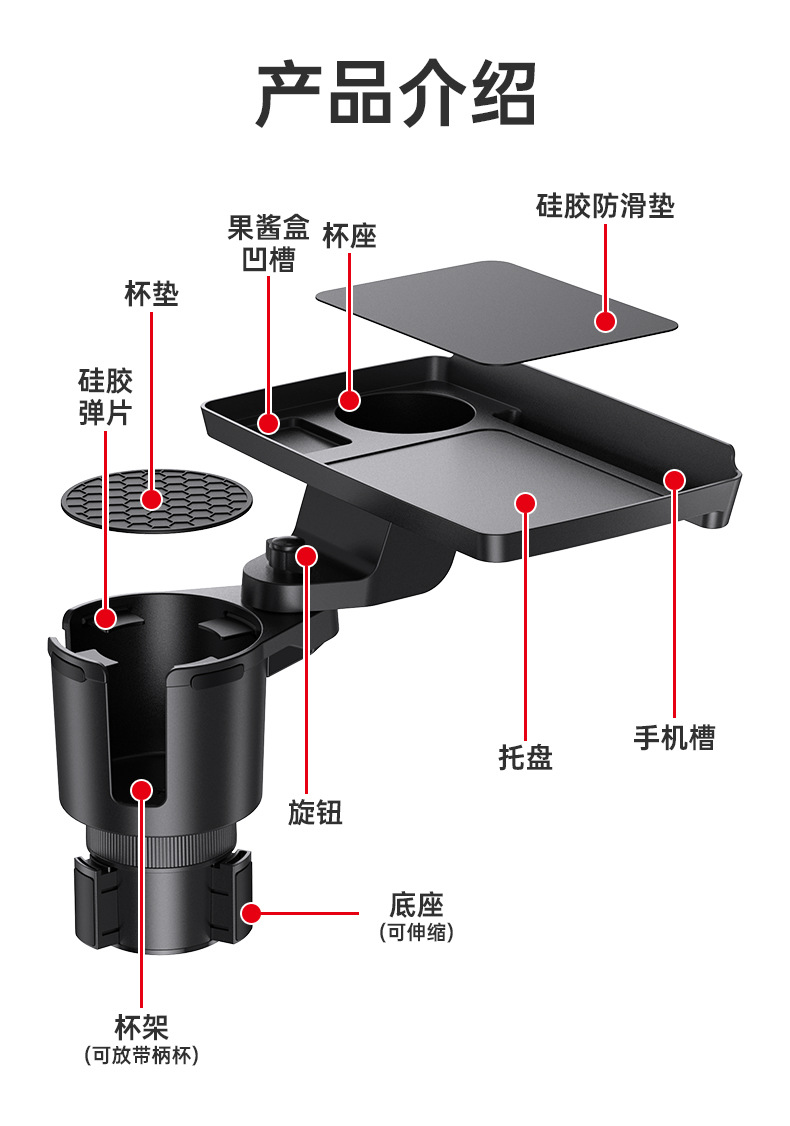舜威车载杯架汽车多功能水杯架车用托盘大号饮料架汽车餐盘置物架详情3
