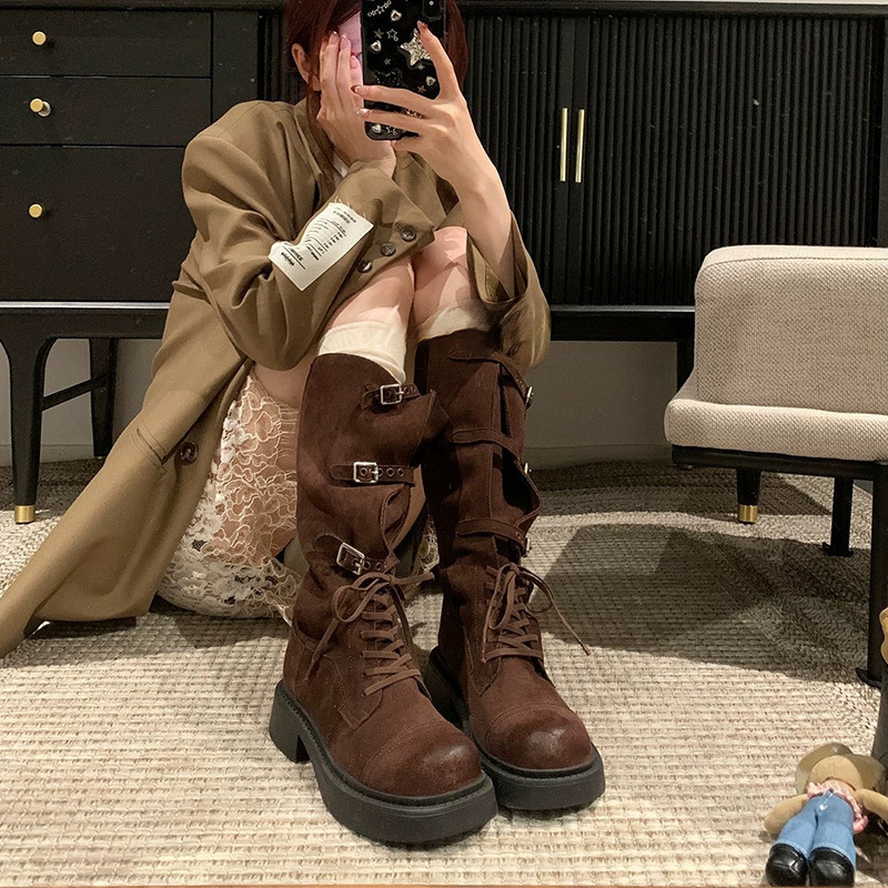 厚底可调节超大腿围长筒靴女2025新款秋冬不过膝长靴子高筒骑士靴|undefined