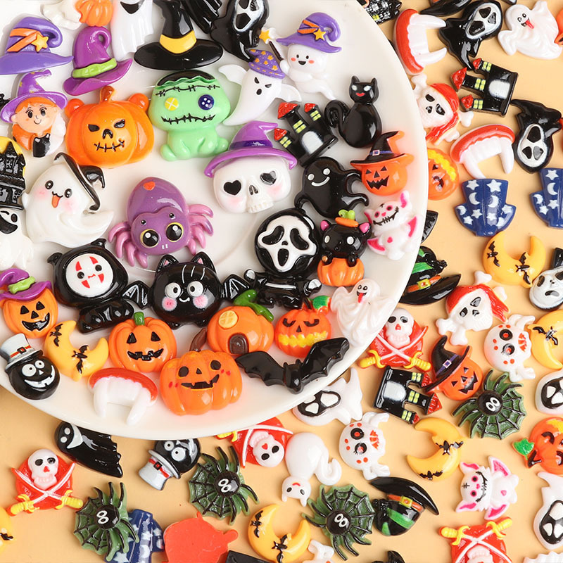 漫画面白いハロウィンゴーストカボチャ樹脂アクセサリー diy ジュエリーヘアアクセサリーキーホルダーペンダント下駄バックル|undefined