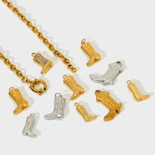 不锈钢饰品铸造配件镶钻花纹靴子吊坠西部牛仔靴子组合DIY饰品女