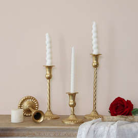 法式复古螺旋烛台家用金色铁艺高脚浪漫烛光香薰蜡烛台座装饰摆件