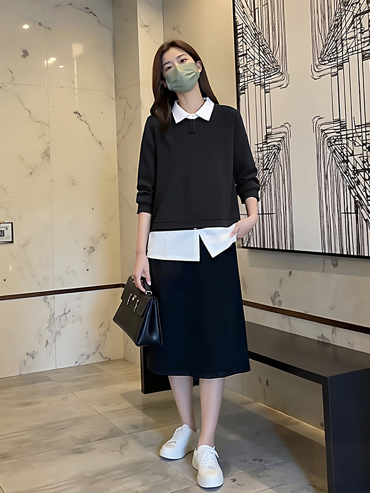 130-320 Plus Size Women's Sweatshirt and Skirt 2026 Spring and Autumn New Style for Slightly Chubby Girls, Elegant and Fleece-Lined Two-Piece Set