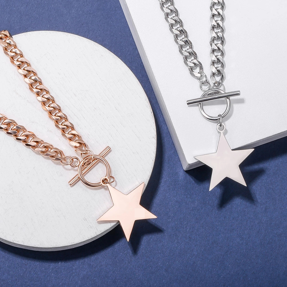 Five-pointed Star Stainless Steel Torque Necklace For Unisex_voghion.com
